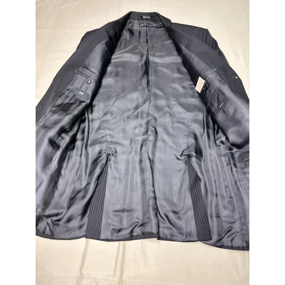 Hugo Boss Selection Portman Tower Blazer‎ Silk Wool Pinstripe Mens 42R black